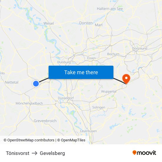 Tönisvorst to Gevelsberg map