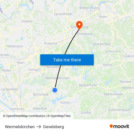 Wermelskirchen to Gevelsberg map