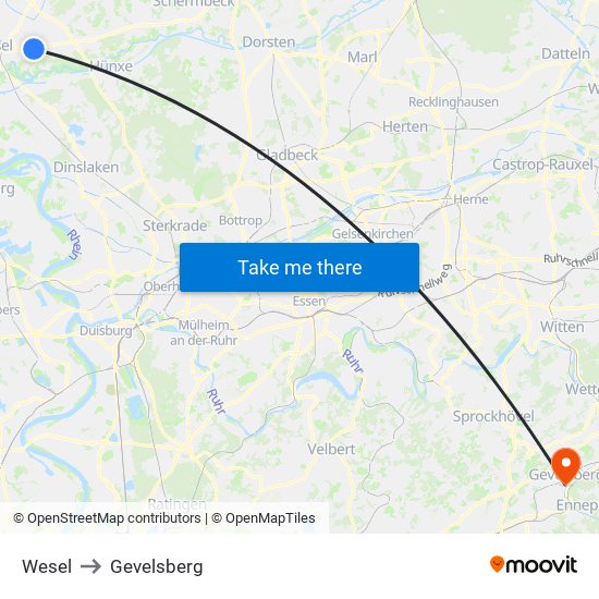 Wesel to Gevelsberg map