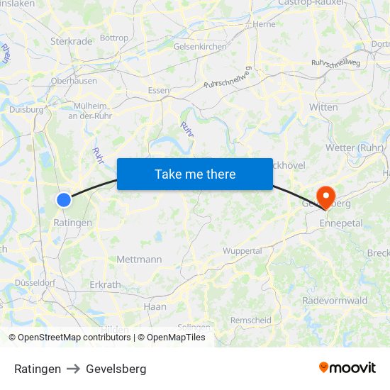 Ratingen to Gevelsberg map