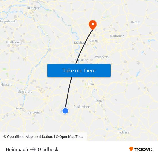 Heimbach to Gladbeck map
