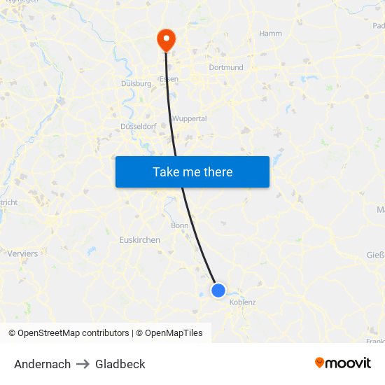 Andernach to Gladbeck map