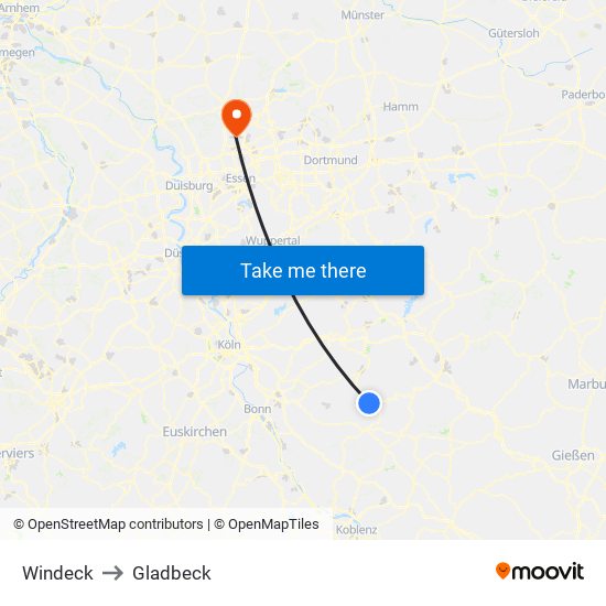 Windeck to Gladbeck map