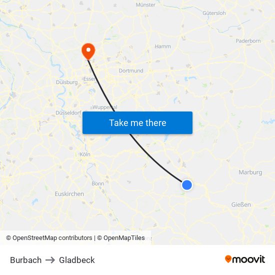 Burbach to Gladbeck map