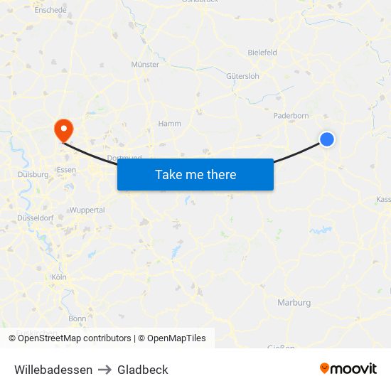 Willebadessen to Gladbeck map