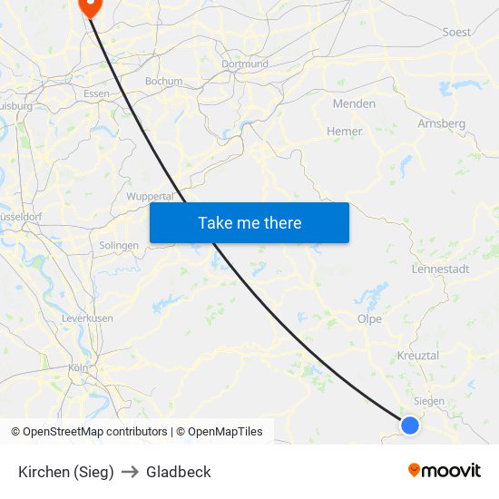 Kirchen (Sieg) to Gladbeck map