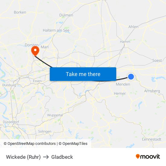Wickede (Ruhr) to Gladbeck map