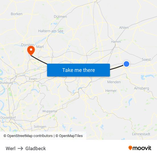 Werl to Gladbeck map