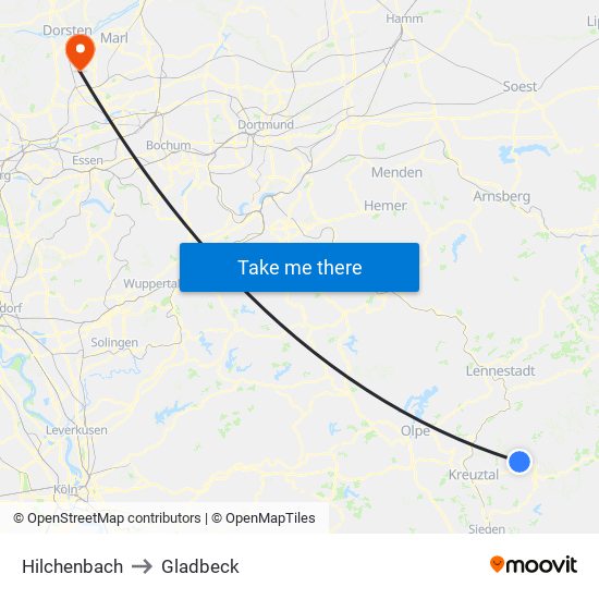 Hilchenbach to Gladbeck map