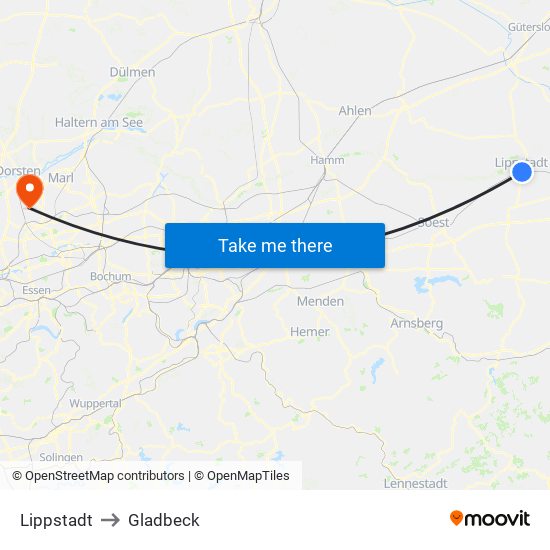 Lippstadt to Gladbeck map