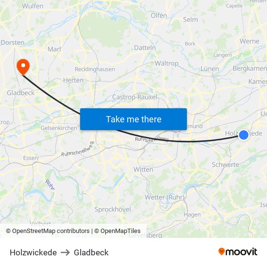 Holzwickede to Gladbeck map