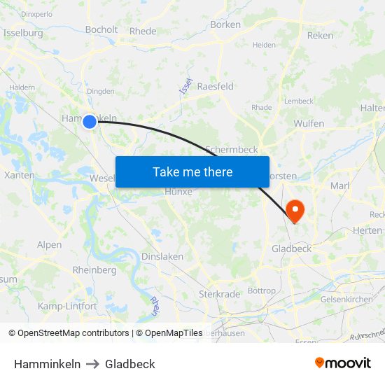 Hamminkeln to Gladbeck map