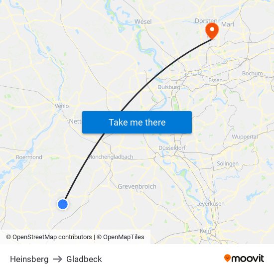 Heinsberg to Gladbeck map