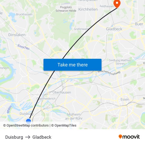 Duisburg to Gladbeck map