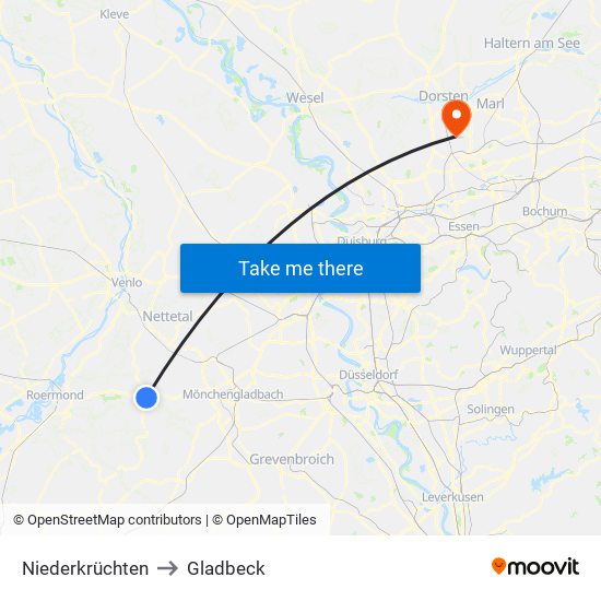 Niederkrüchten to Gladbeck map