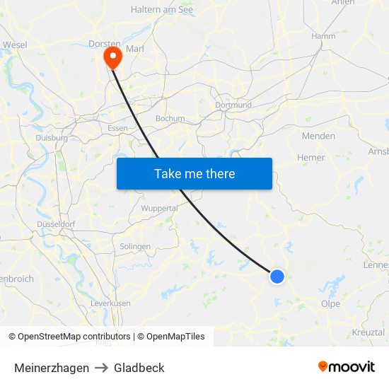 Meinerzhagen to Gladbeck map