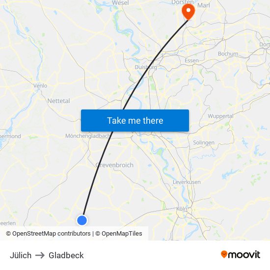 Jülich to Gladbeck map