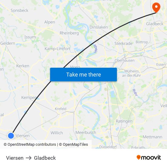 Viersen to Gladbeck map