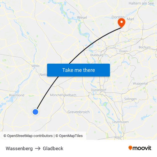 Wassenberg to Gladbeck map