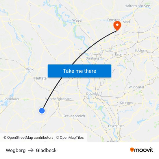 Wegberg to Gladbeck map