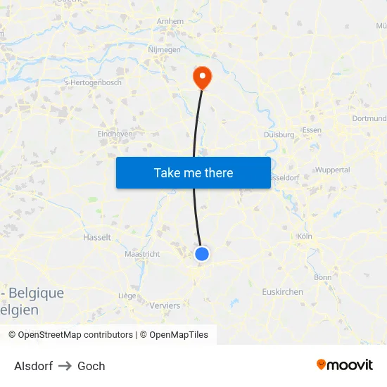 Alsdorf to Goch map