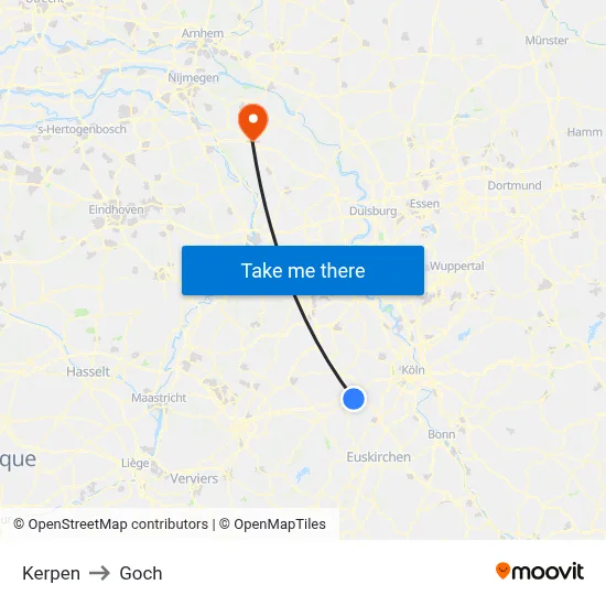 Kerpen to Goch map
