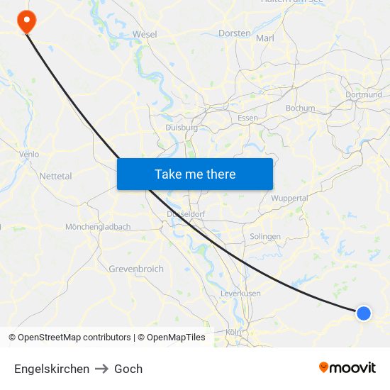 Engelskirchen to Goch map