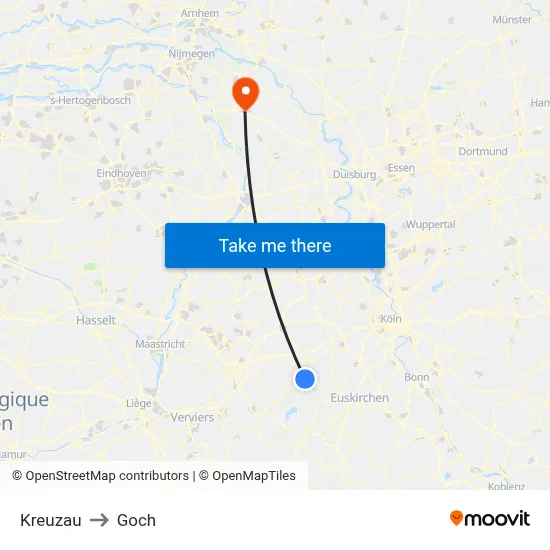 Kreuzau to Goch map