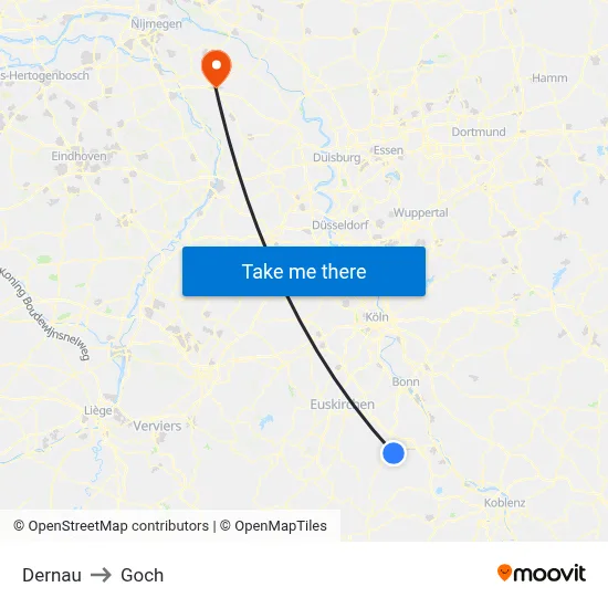 Dernau to Goch map