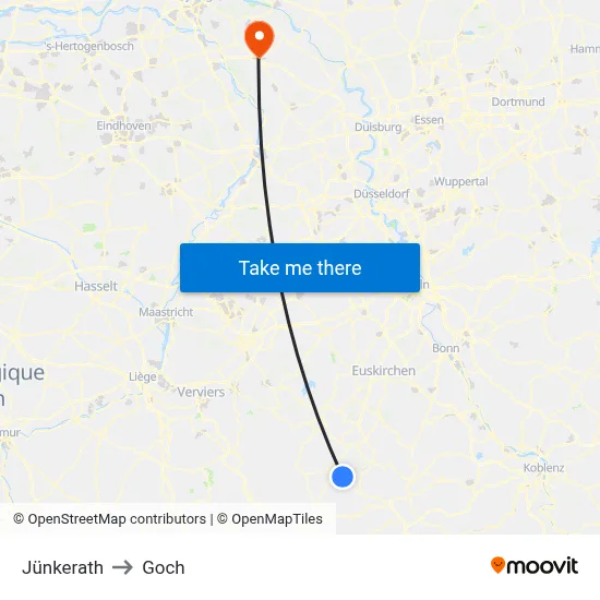 Jünkerath to Goch map