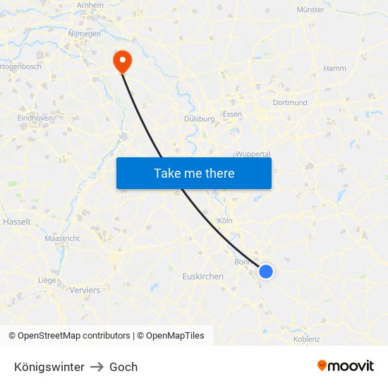 Königswinter to Goch map