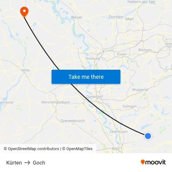 Kürten to Goch map