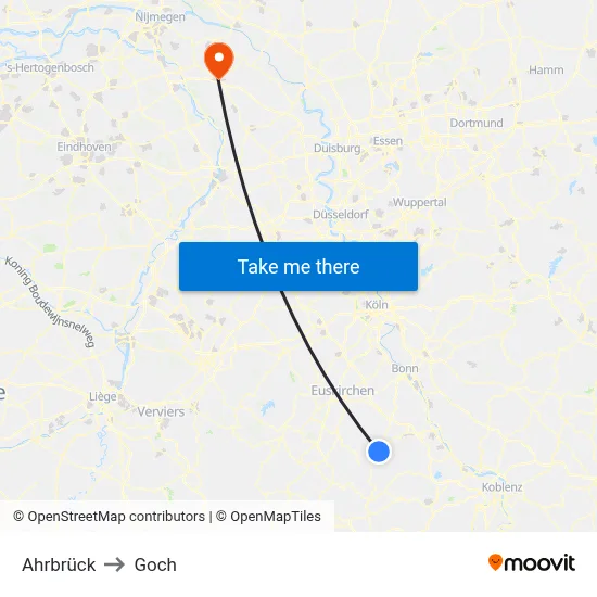 Ahrbrück to Goch map
