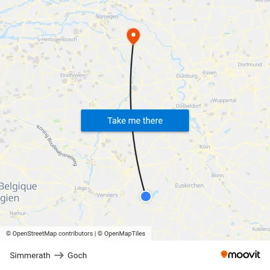 Simmerath to Goch map
