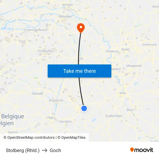 Stolberg (Rhld.) to Goch map