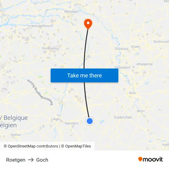 Roetgen to Goch map