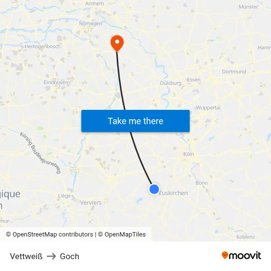Vettweiß to Goch map