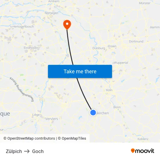 Zülpich to Goch map