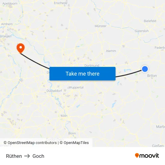 Rüthen to Goch map