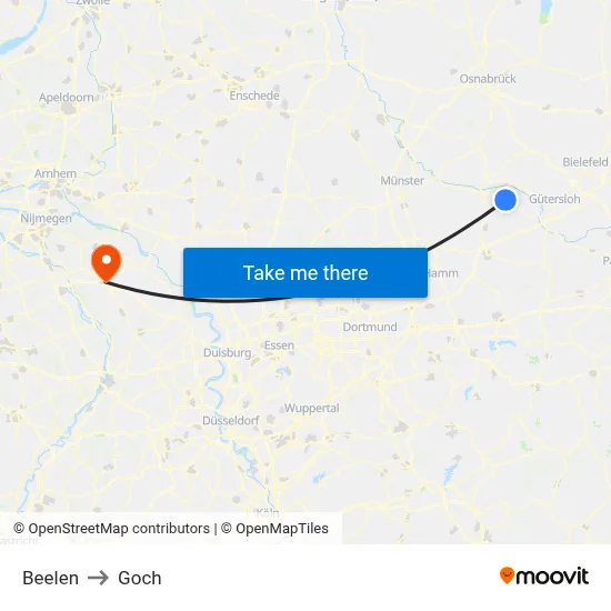 Beelen to Goch map