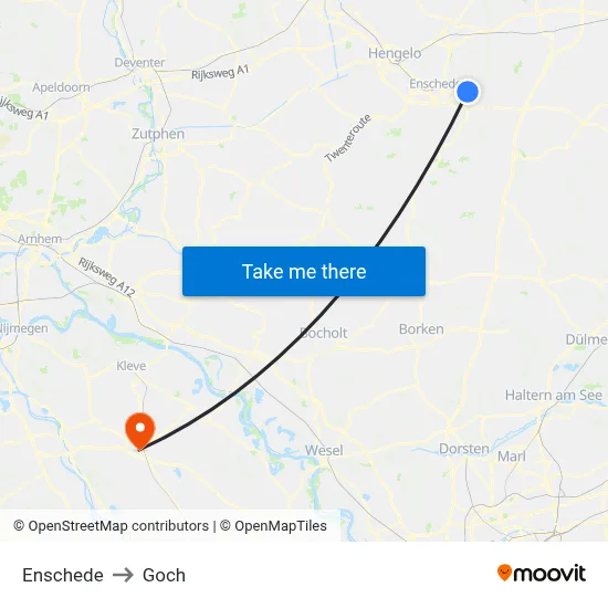 Enschede to Goch map