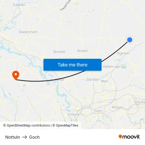 Nottuln to Goch map