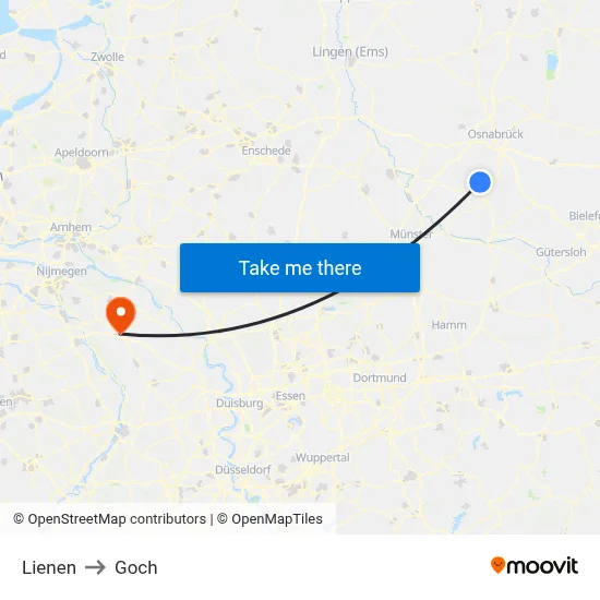 Lienen to Goch map
