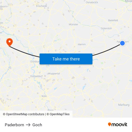 Paderborn to Goch map