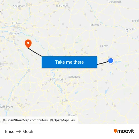 Ense to Goch map