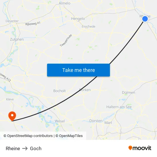 Rheine to Goch map
