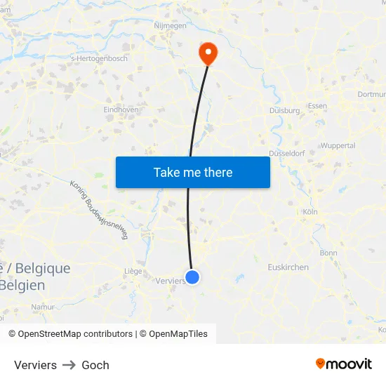 Verviers to Goch map