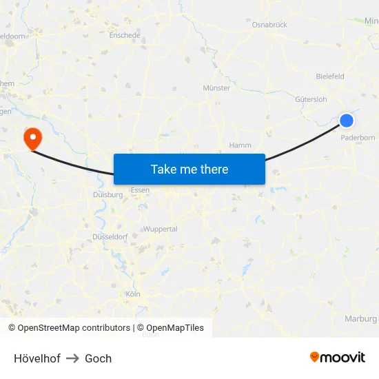 Hövelhof to Goch map