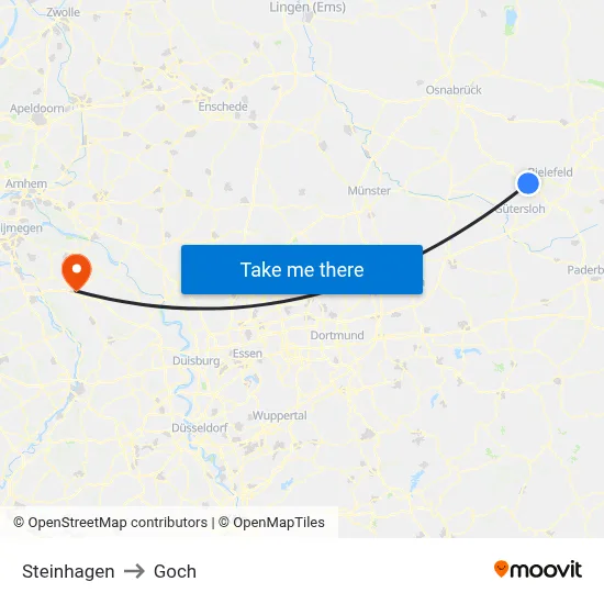 Steinhagen to Goch map