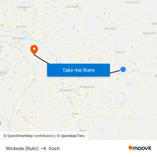 Wickede (Ruhr) to Goch map